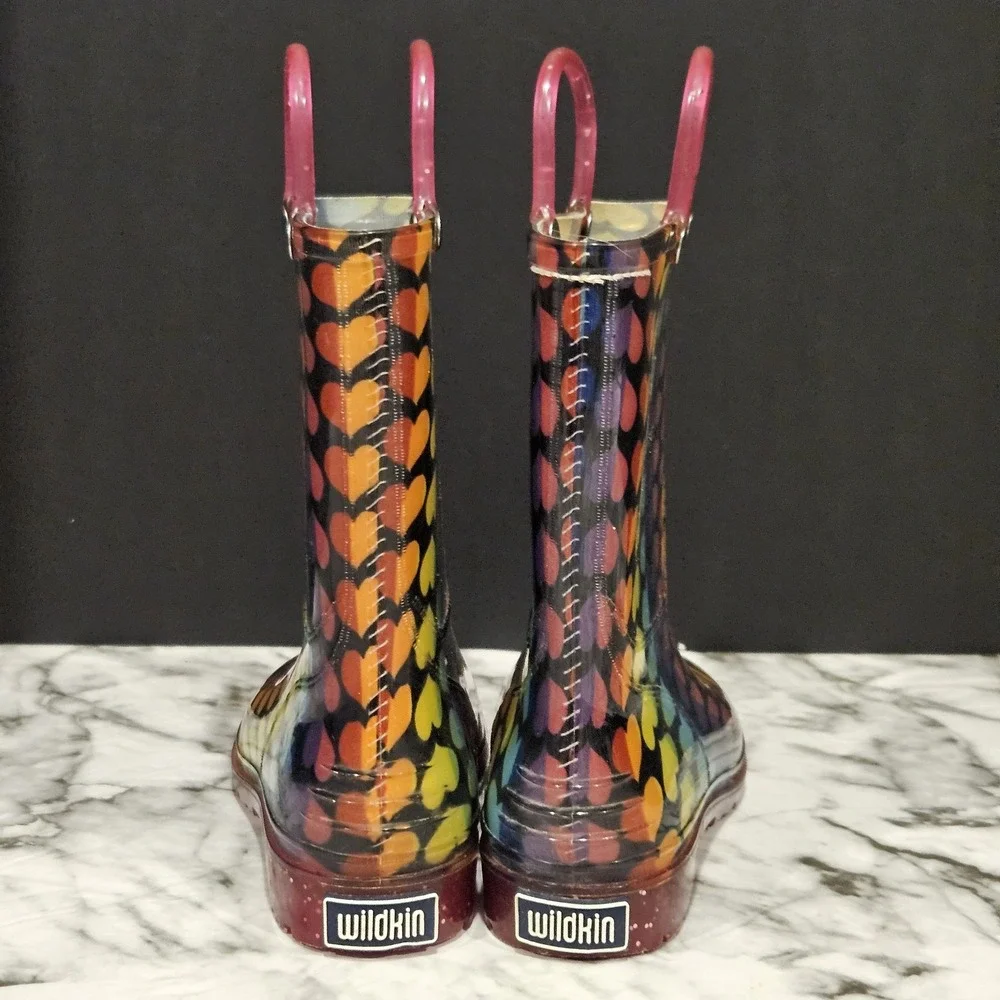 Wildkin Rainbow Hearts Toddler Girls Rain Boots Size 12 | Missing Left Insole‎
